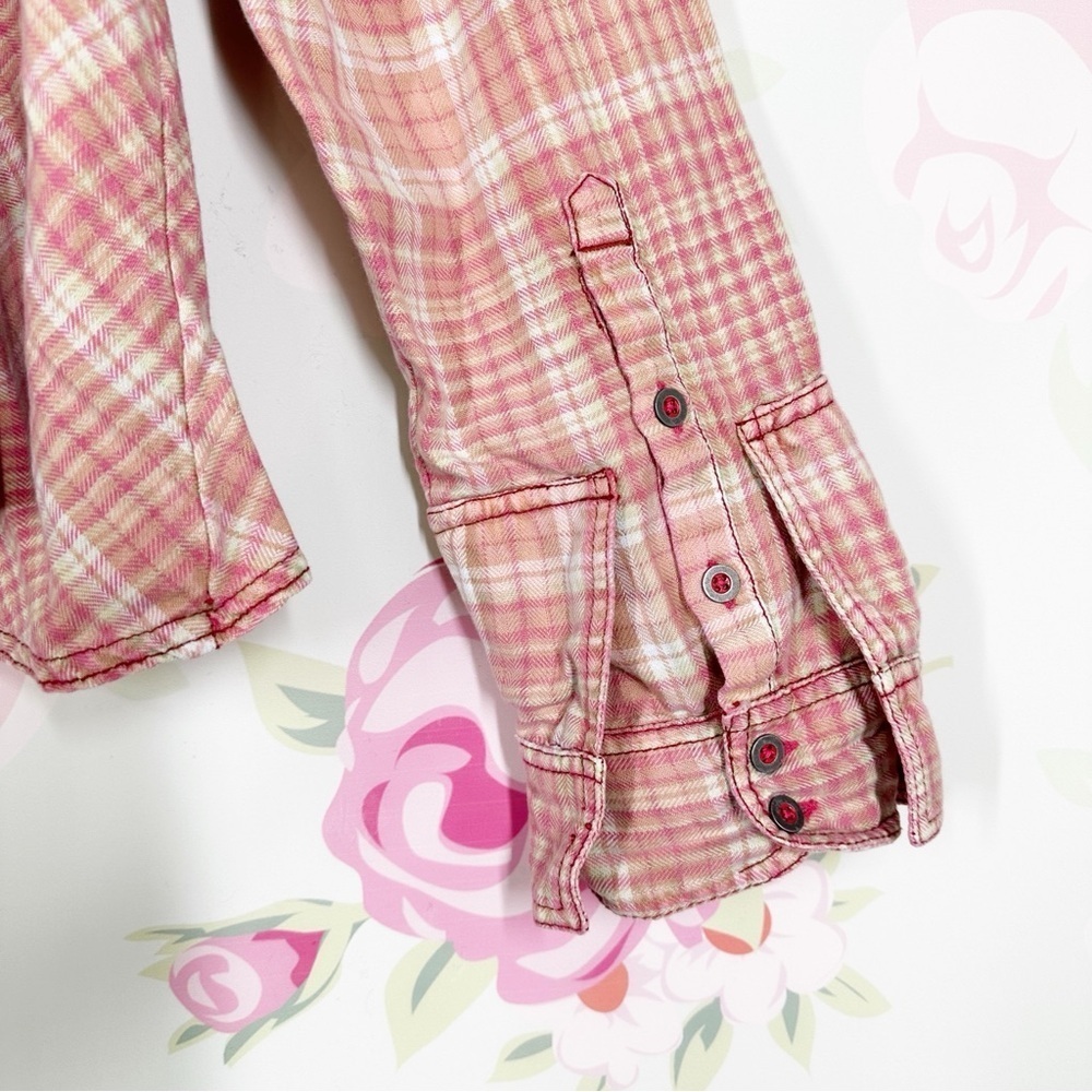 NEW Free People Pink Plaid Long Sleeve Button Down Shirt Top S - Picture 7 of 11